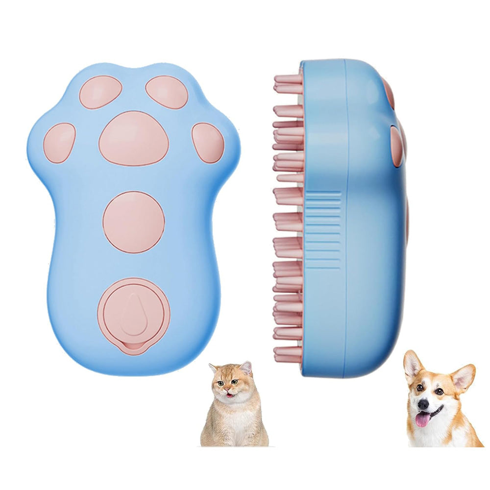 Rechargeable Steam Cat Brush, Cute Paw Shape Pet Steamer Grooming Brush with Soft Silicone Teeth for Dog Cat Massage, Shedding & Hair Removal