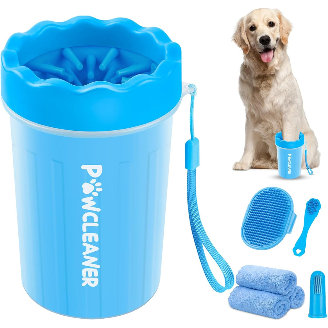 Professional 7 in 1 Dog Paw Cleaner for Dogs & Cats Includes 1 Portable Paw Washer 1 Bath Brush 2 Dog Toothbrushes and 3 Absorbent Towels Note Fits Paws 1.5 to 2.5 Inches Wide