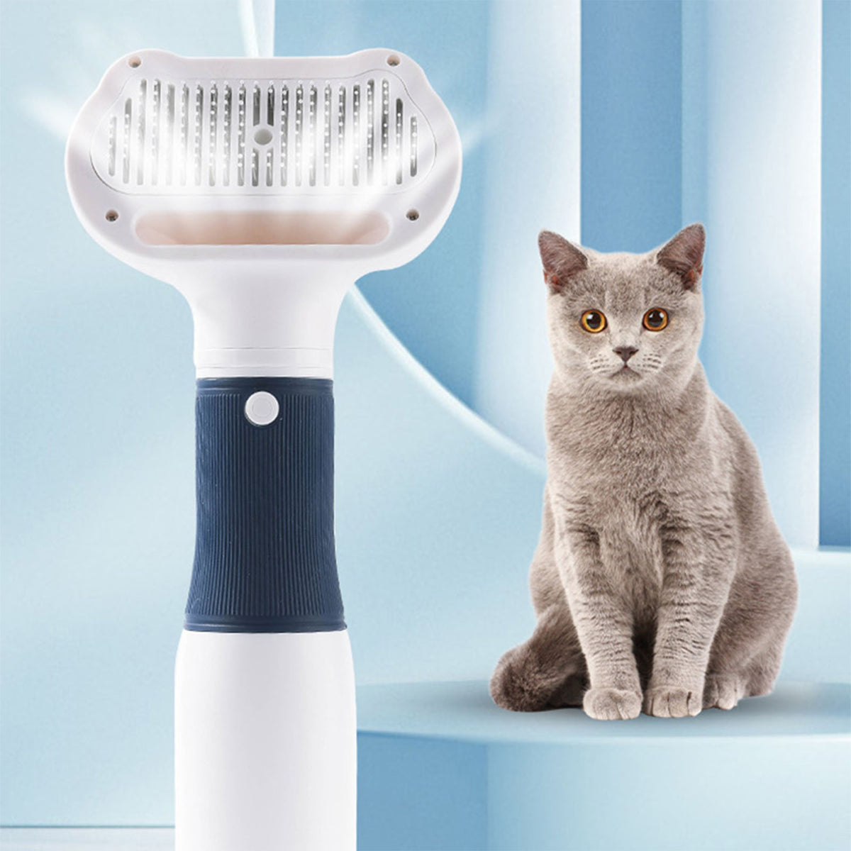 Pet Hair Dryer with Slicker Brush Low Noise 600W 3 Temperature Adjustable 3 in 1 Grooming Dog Blow Dryer for Cats Navy