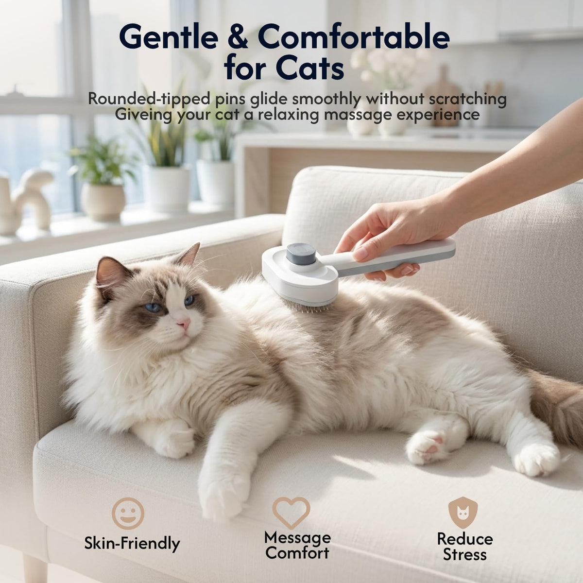 Cat Brush for Shedding, Self Cleaning Slicker Brush for Cats Dogs