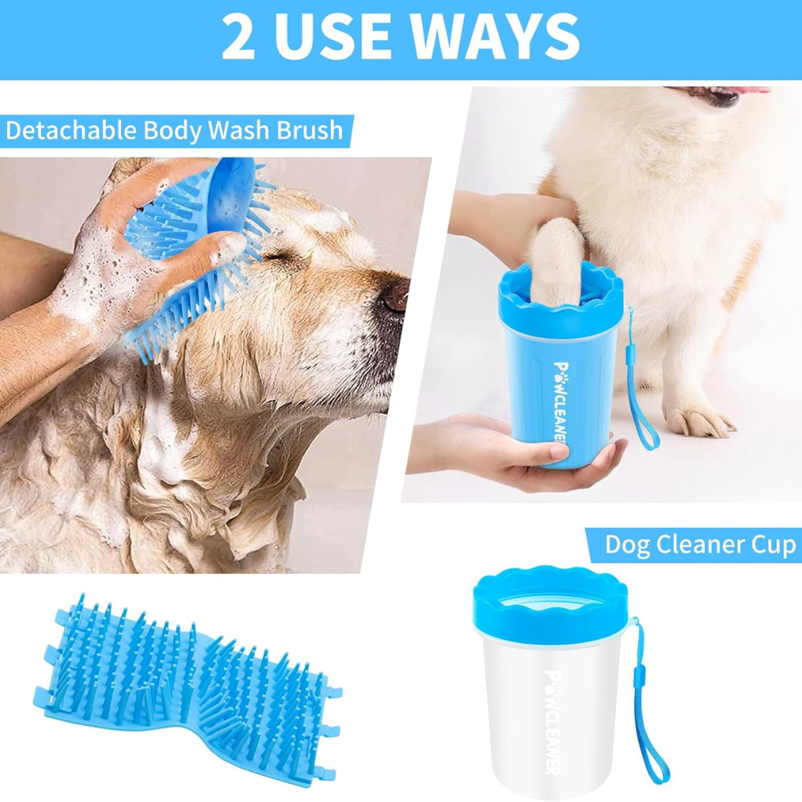 Professional 7 in 1 Dog Paw Cleaner for Dogs & Cats Includes 1 Portable Paw Washer 1 Bath Brush 2 Dog Toothbrushes and 3 Absorbent Towels Note Fits Paws 1.5 to 2.5 Inches Wide