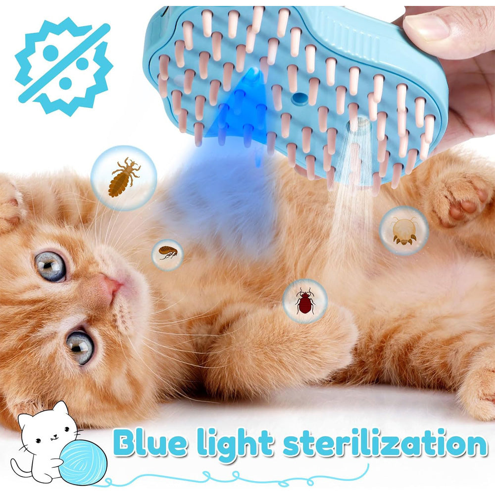 Rechargeable Steam Cat Brush, Cute Paw Shape Pet Steamer Grooming Brush with Soft Silicone Teeth for Dog Cat Massage, Shedding & Hair Removal