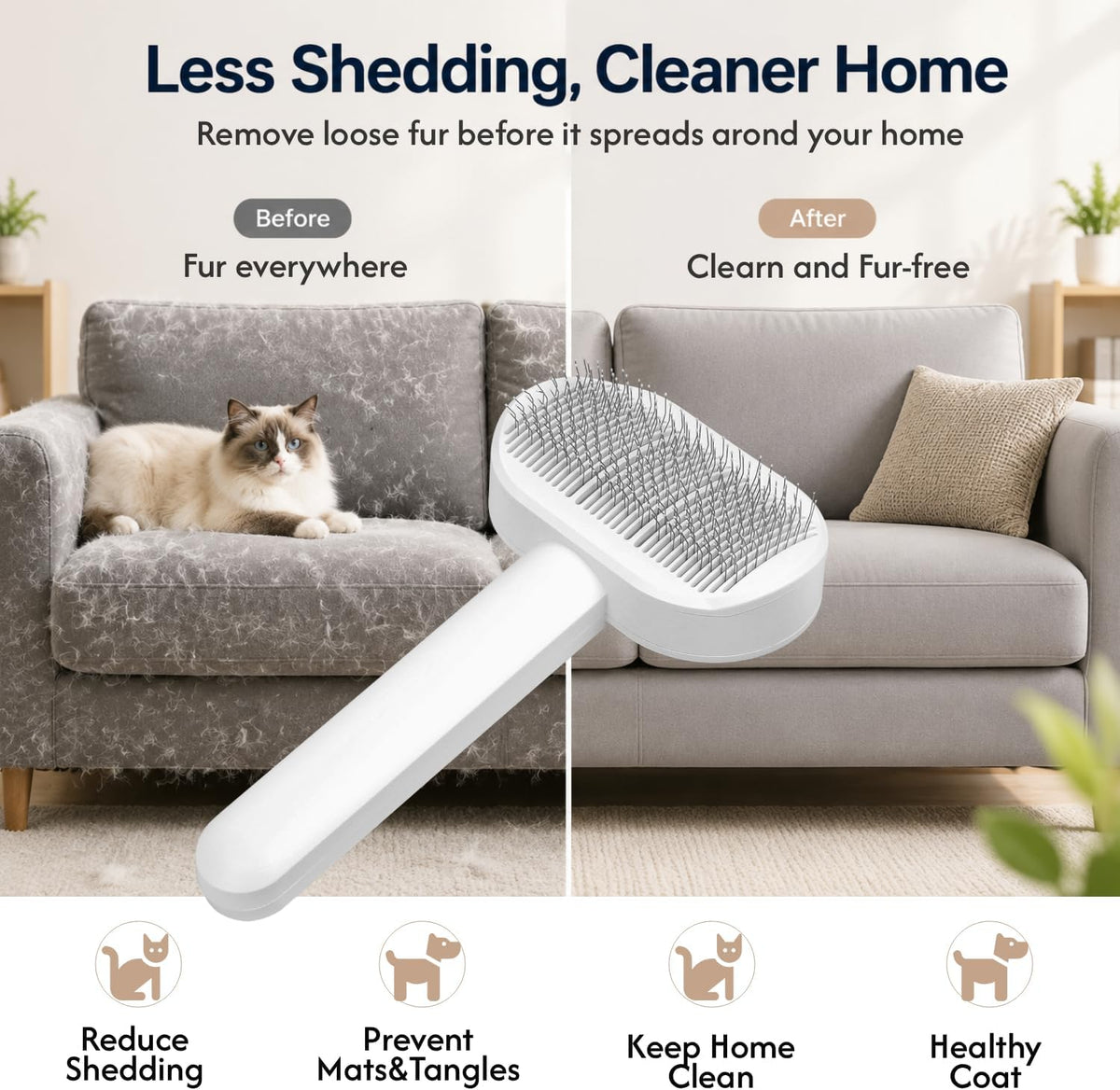 Cat Brush for Shedding, Self Cleaning Slicker Brush for Cats Dogs