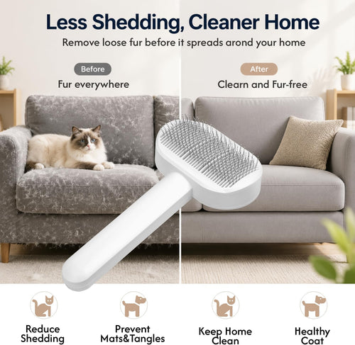 Cat Brush for Shedding, Self Cleaning Slicker Brush for Cats Dogs